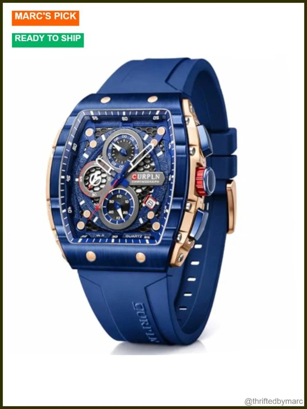 Luxury Chronograph Watch with Rubber Strap Water Resistant Date Analog Quartz